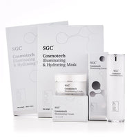 SGC Cosmotech skincare products including cream, mask, and serum on a white background